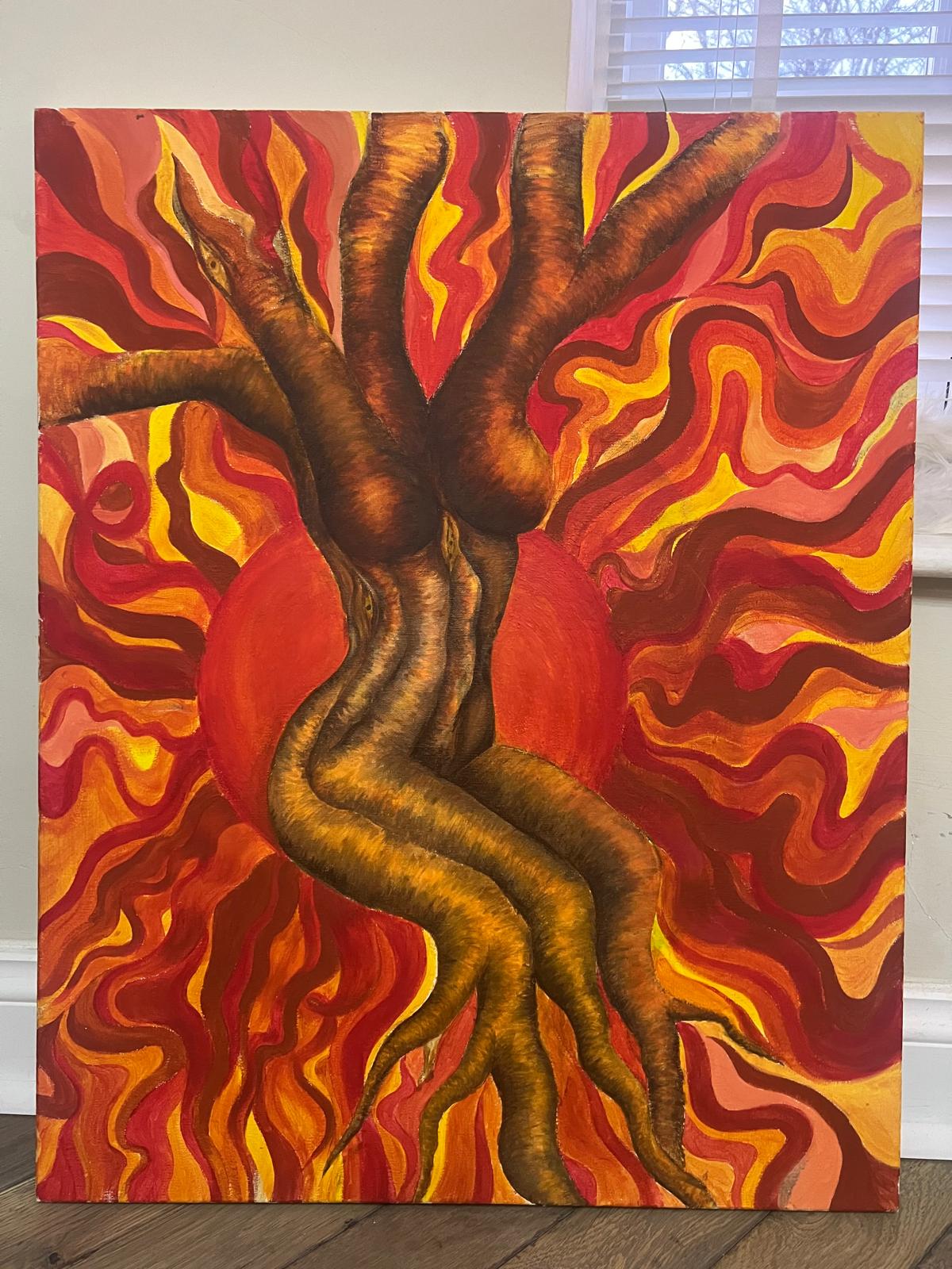 Fiery Tree artwork displayed in a home